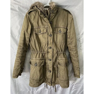 Aritzia Talula XS Trooper Green‎ Army Jacket Coat Removable Faux Fur Lini…